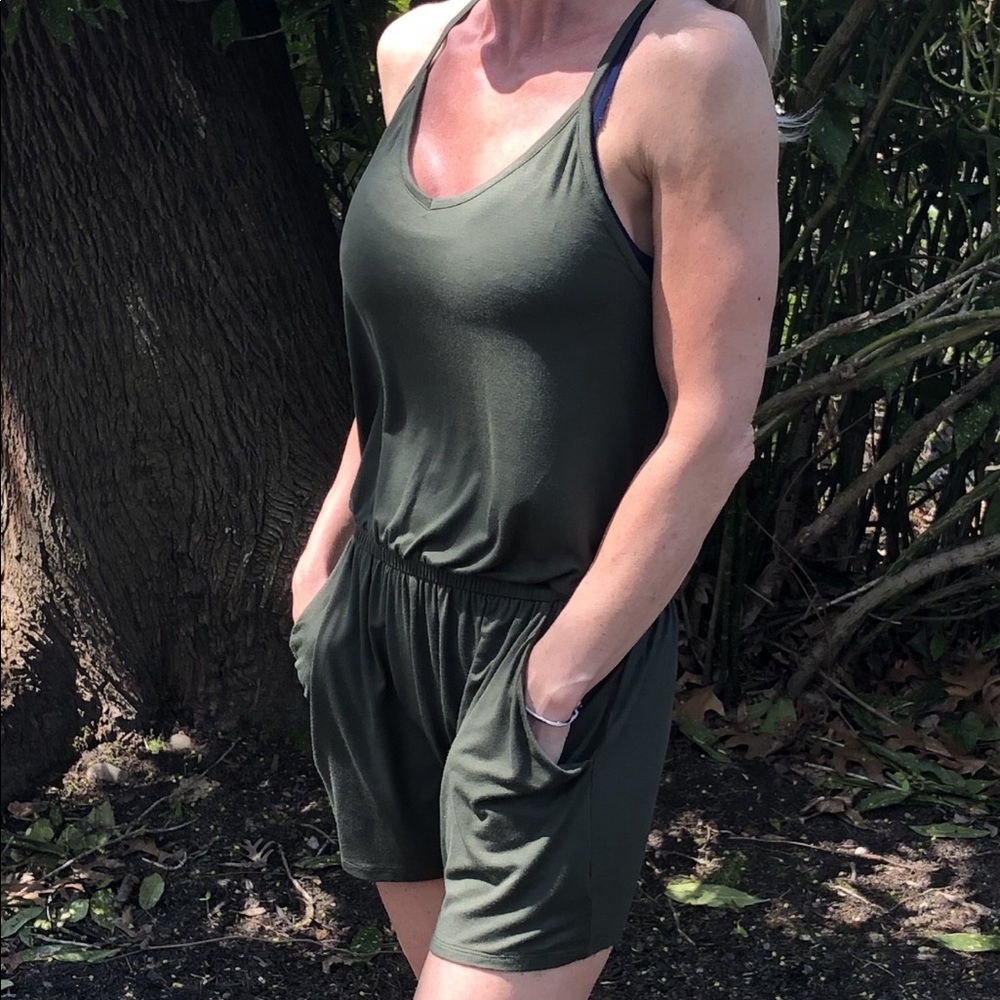 NWT!  Softest Ever Army Green Romper - Picture 2 of 3